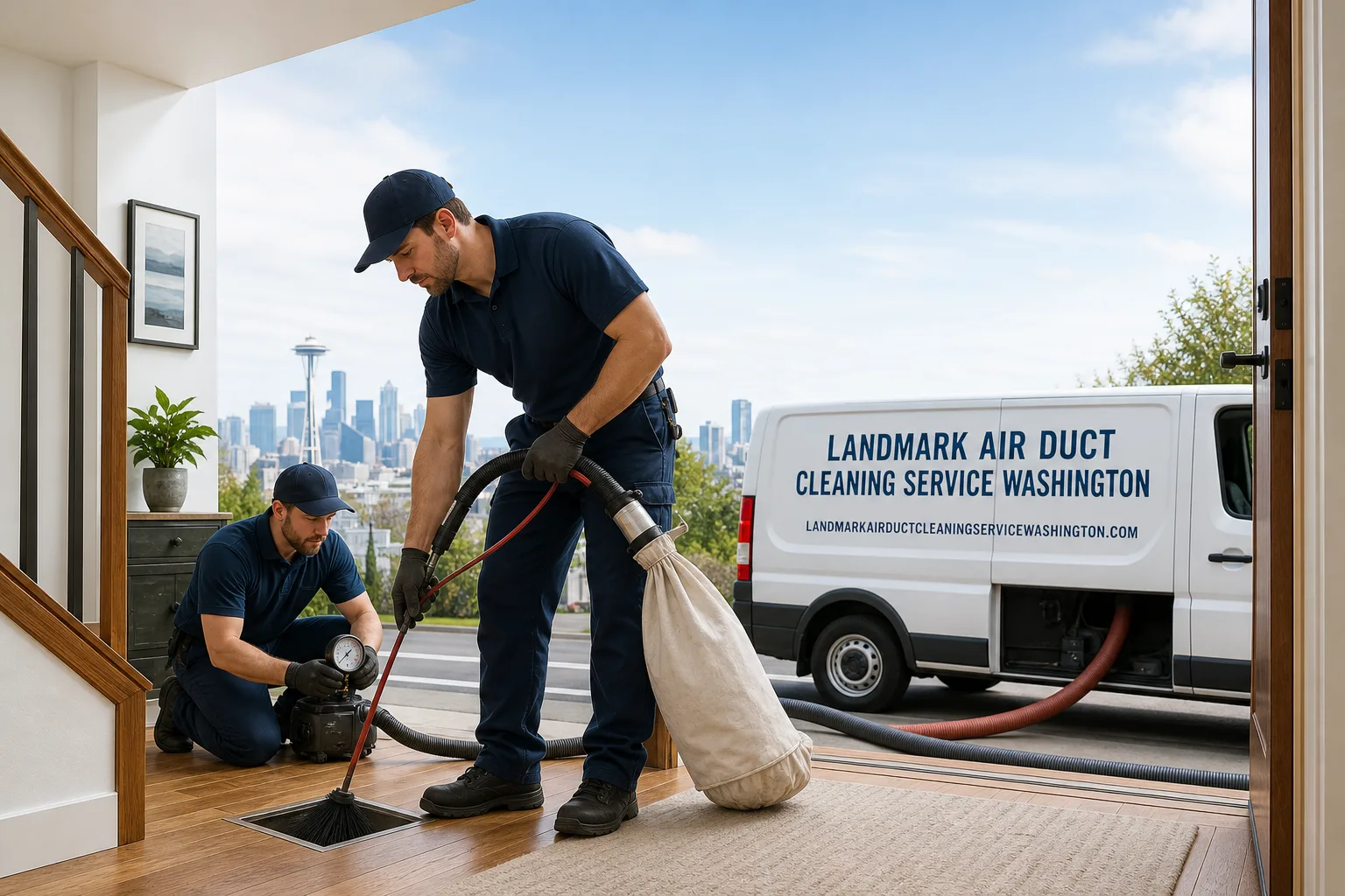 Landmark Air Duct Cleaning Service Washington service vehicle and crew in Washington, WA